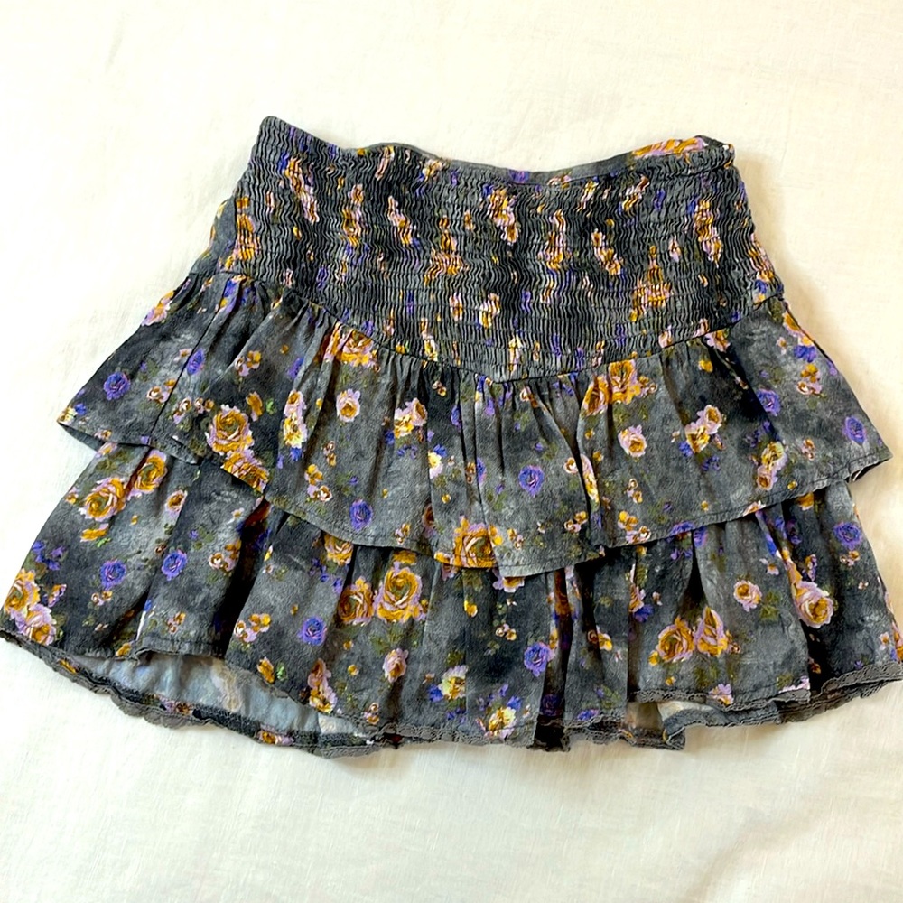 Zara Girls Pull-on Skort Size 10 Charcoal with purple & orange floral detail